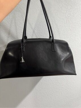 Elegant Black Leather Dome Tote